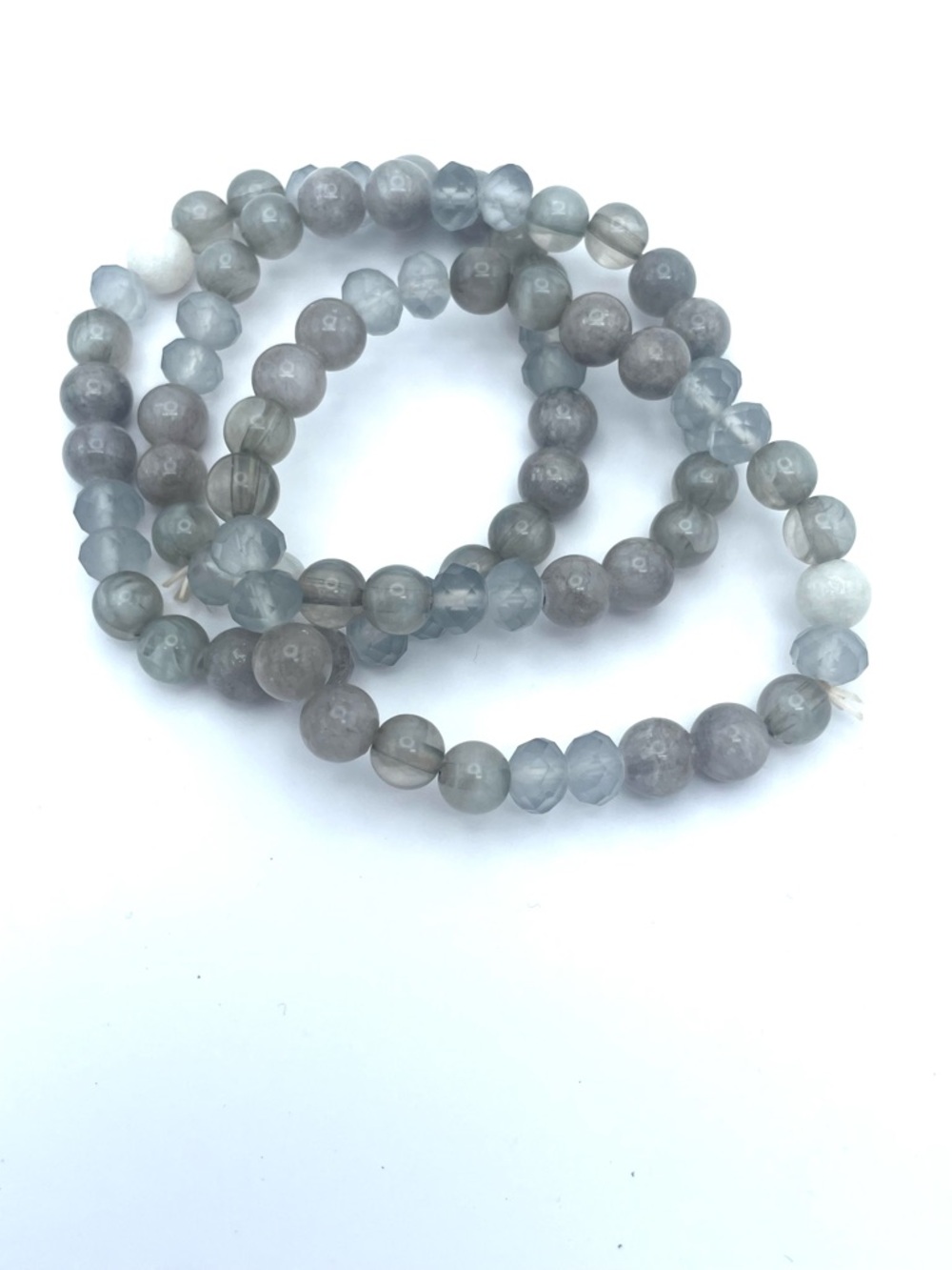 Fluorite Beaded Stretch Bracelets - Soft Gray - 3 pieces